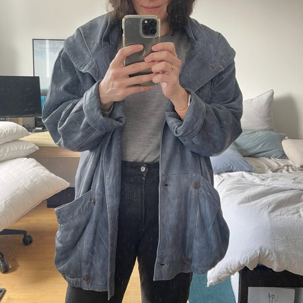 Vintage Blue Leather Jacket